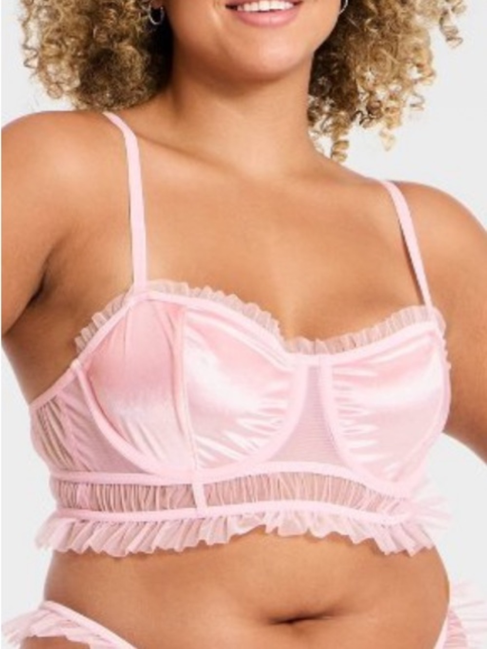 Auden Pink Ruffle Satin Bralette